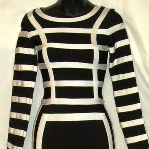 GRACIA LONG SLEEVE BLACK & WHITE BANDAGE DRESS